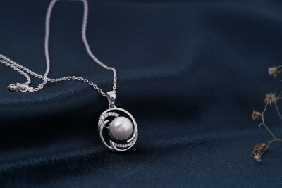 ZALKARI 925 Nature Soul Pearl Pendant With Link Chain and 925 stamped 6 Month Warranty* Rhodium Pearl Sterling Silver Pendant