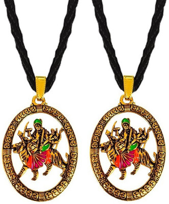 Malas Collection Set Of 2 Oval Durga Vaishno Devi Maa/Sherawali Mata Pendant Locket Cotton Dori Gold-plated Stainless Steel Locket Set