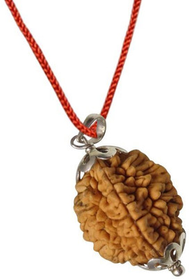Fine Creation Lab Certified Natural 2 Mukhi Rudraksha Bead Nepali 2 Face Rudraksha Silver Wood Pendant