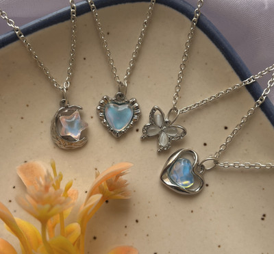 Sonisirani Set Of 4 Classy Trendy Aesthetic Silver Charm Pendant Necklace Silver Alloy Pendant
