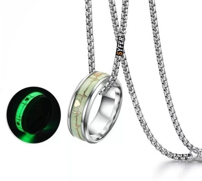 NEERAJYOTII Glow in the Dark Radium Ring Pendant for Men & Women Biker/Partywear- combo Silver Stainless Steel Pendant