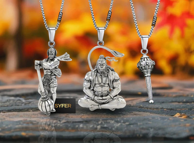 Divine rudras Lord Hanuman and Gada Pendant for Men & Women, Hanuman Locket (COMBO) Silver, Gold-plated Brass Locket