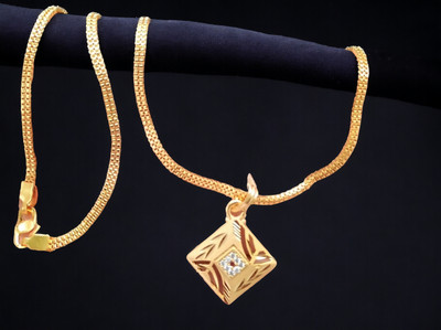DIVS FASHION FASHIONBLE SQUARE DESIGN PENDANT WITH CHAIN Gold-plated Brass Pendant