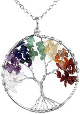 RATIHANDICRAFTS Tree of Life 7 Chakra Rainbow Tree Crystal Wire Wrapped Gemstone Necklace Crystal Stone Pendant