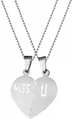 M Men Style Couple Lovers Broken Heart Miss U (2 pieces - his and her) Stainless Steel Pendant Set