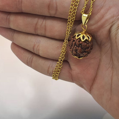 FLY PL STORE Original 4 Mukhi Nepali Rudraksha Four Face Rudraksh Gold-plated Beads Brass, Wood Locket Set