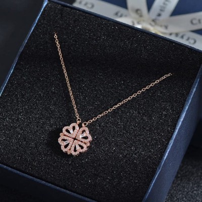 AVR JEWELS Rose Gold Magnet Clover Flower Heart Necklace Gold-plated Stainless Steel Pendant