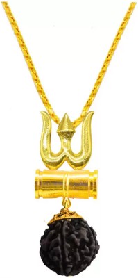M Men Style Religious Lord Shiv Trishul Damaru Rudraksh Pendant Necklace Gold-plated Brass Pendant