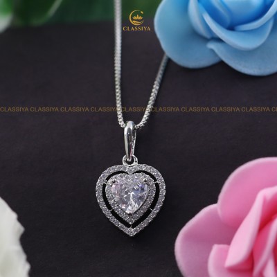 Classiya 925 sterling silver Pendent with Chain Sterling Silver Cubic Zirconia Sterling Silver Pendant Set