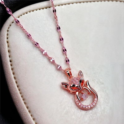 VATIYAANA JEWELS Elegant Fox Design Chain Pendant Adorned with Beautiful Stones Alloy Locket