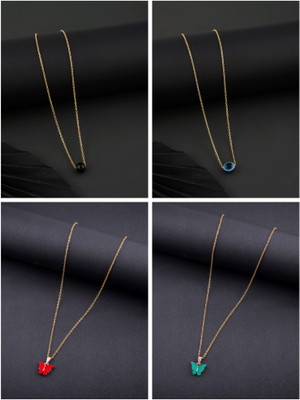 Divastri new stylish Princess Necklace for girls and women(pack of 4) Gold-plated Pearl Brass Pendant