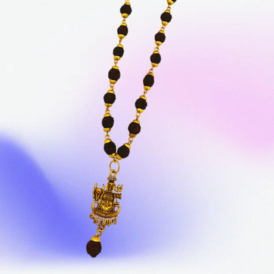 Nirvana Mukhi Shiv shakti rudraksha mala with trishul locket Gold-plated Beads Brass, Wood Locket