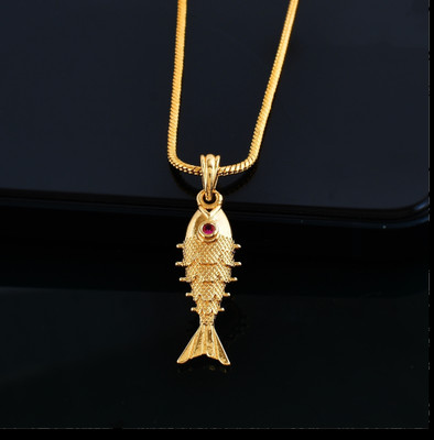 PYR Fashion fish chain for men::fish locket::fish locket chain::fish locket for men Gold-plated Brass Pendant Set