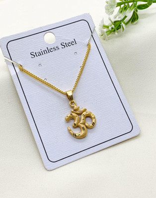 privyani One Gram Gold Plated Om Pendant Chian For Boy Or Girls Gold-plated Brass Pendant Set