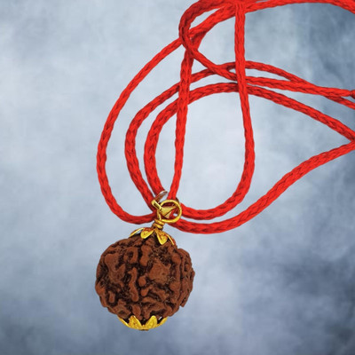 Fine Creation 5 Mukhi Rudraksha Rare five Faces Rudraksha With Nepal Beads Gold-plated Beads Brass, Wood Pendant