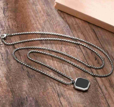 Smykker Fashion Smykker Fashion Stylish Square Locket Pendant Chain For Men Silver Stainless Steel Pendant Set