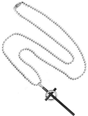 M Men Style Christmas Gift Christian Jesus Cross Holy Black And Silver Metel 01 Necklace Pendant For Men And Women Rhodium Stainless Steel Pendant Set