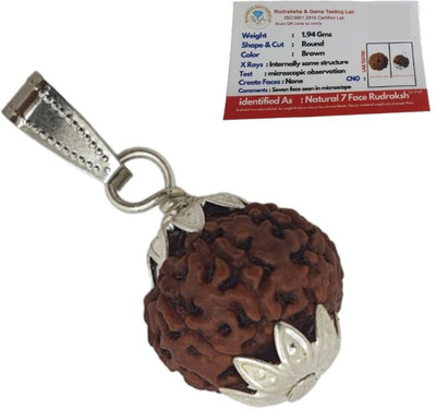 Kuttumb Gems & Jewels Original 7 Mukhi Nepali Rudraksha Natural Seven Face Rudraksh Metal Capped Silver Wood Locket Set
