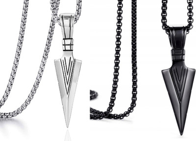 m a enterprises C 190_JSE-blk slvr arrow Black Silver Stone Pendant Set