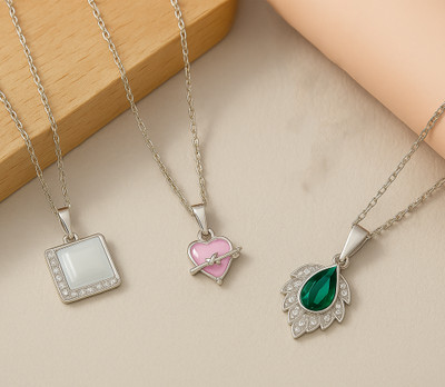 shankhraj mall Silver Diamond Metal Pendant Set