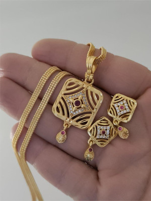 RUBI JWEL TEX Gold Plated Pendant set Gold-plated Agate Brass Pendant Set