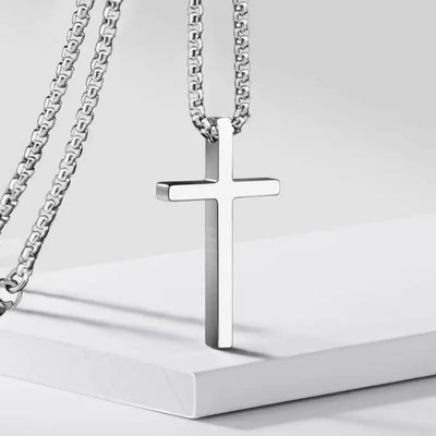LXLook Necklace silver prayer cross pendent chain for men women stainless steel Silver Silver Locket Set