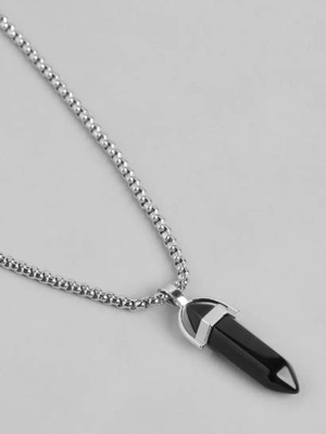 Harsh Enterprises Unisex Black Bottle Pendant Necklace With Chain Silver Stainless Steel