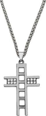 M Men Style Biker Jewellery Religious Jesus Crusifix Cross Pendant Chain Rhodium Stainless Steel, Metal Pendant