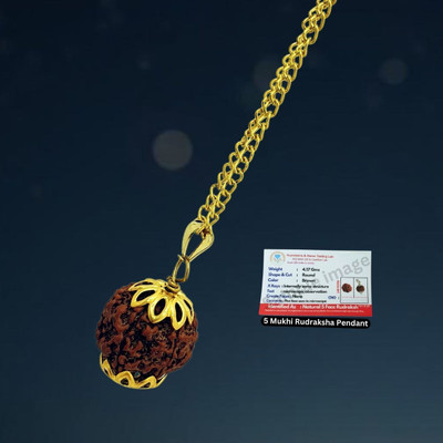 AstroVidhanart 5 Mukhi Nepali Rudraksha Panch Mukha Five Face Mantra Siddha Rudraksh Gold-plated Beads Brass, Wood Pendant Set