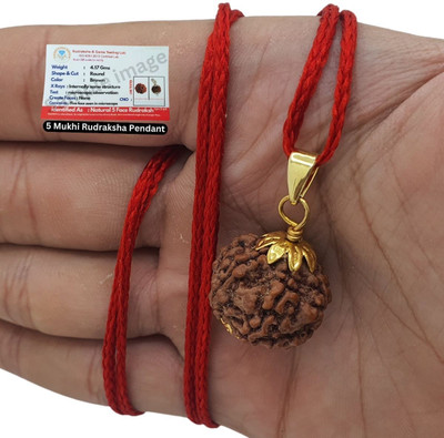 Haven gemsstone 5 Mukhi Rudraksha Original Certified IGL || Original Seller Nepali Rudraksha Gold-plated Beads Brass, Wood Pendant Set