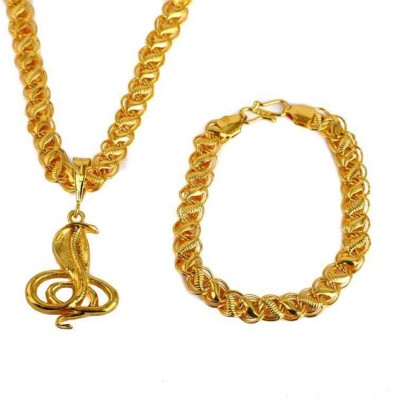 Aviate Alloy Gold Plated Golden chain with Pendant & BRACELET For Men and Boys GOGA Gold-plated Diamond Alloy Pendant Set