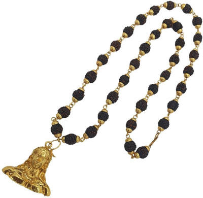 Haven gemsstone Natural 5 Face Rudraksha Mala with Mahakaal Locket Gold-plated Beads Brass, Wood Pendant Set