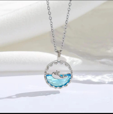 Rajwanti Collection Blue Whale Pendant Girls Women Stainless steel Chain Aesthetic & Cute Necklace Silver Crystal Stainless Steel Pendant