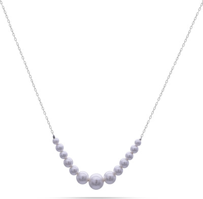 RANISHAA Elegant Graduated Pearl Necklace, Silver Chain, White Pearls Sterling Silver Pearl Sterling Silver Pendant