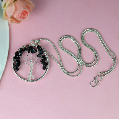 REIKI CRYSTAL PRODUCTS Natural Black Tourmaline Tree Shape Pendant Locket with Metal chain for unisex Tourmaline, Agate Crystal Pendant
