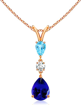 GEMSLAY Triple Stone Gradient CZ Pendant Necklace in Pear and Round Cut Rhodium Brass Pendant