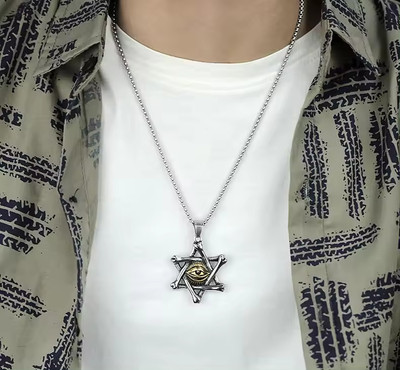 Lila Fashion Jewellery Vintage Hexagram Eye waterproof Chain Pendant Necklace Stainless Steel Pendant Set