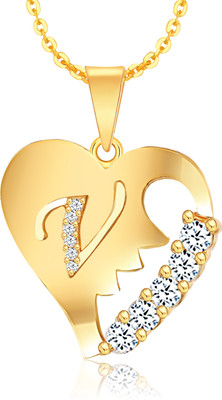 Kanak Jewels Broken Heart letter Valentine Gift Alphabet Heart Chain Necklace pendant Gold-plated Cubic Zirconia Brass Pendant