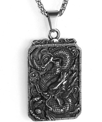 Karishma Kreations Chinese Dragon Good Meaning Amulet Stainless Steel Men Necklaces Silver Pendants Gold-plated, Platinum, Titanium, Silver Cubic Zirconia, Crystal Crystal, Alloy, Brass, Stainless Steel, Silver Pendant Set