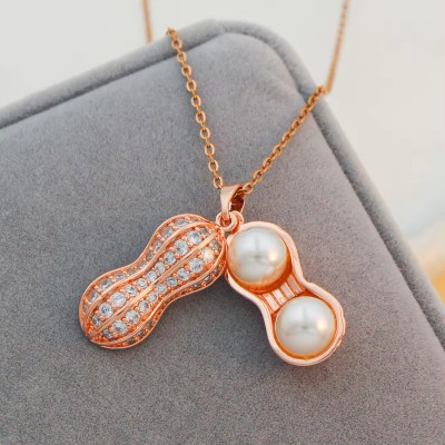 Lila Fashion Jewellery Peanut Shape Chain Pendant Necklace For Women and Girls Cubic Zirconia Stainless Steel Pendant Set