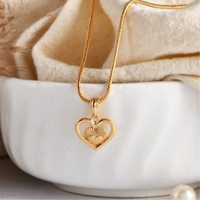 PYR JEWELS golden long chain with locket ::heart neck chain::heart neck chain alloy Gold-plated Brass Pendant Set