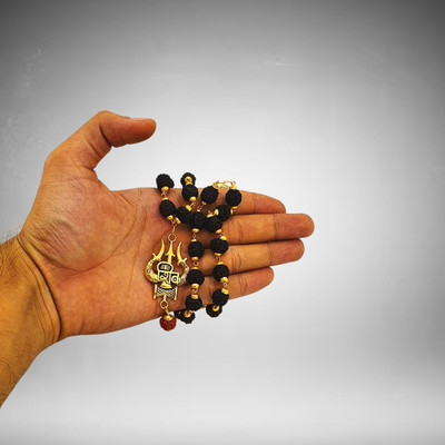 urbanzebra shiv rudraksha mala with trishul and damroo Gold-plated Beads Brass, Wood Locket Set