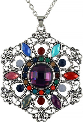 Trinket World Amethyst in Combination with faceted Gemstones necklace pendant for women Rhodium Stainless Steel Pendant
