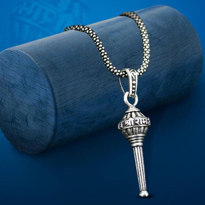 Krisha Collection Lord Hanuman Gada Pendant with Chain Rhodium, Sterling Silver Stainless Steel Pendant Set