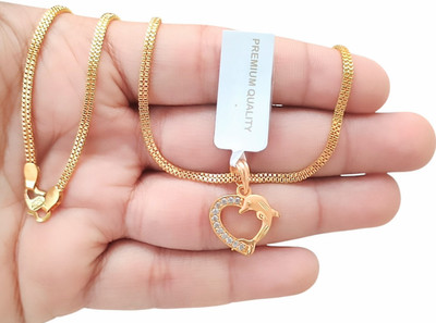 SAPNAPALACE DOLPHINE HEART DESIGNER GOLD PENDANT WITH 2 LINE CHAIN Gold-plated Brass Pendant Set