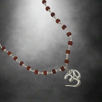 Fine Creation Shiv Dotted Locket Pendant With Mala For Men's, Boy's, Girls, Women's Silver Beads Brass, Wood Pendant