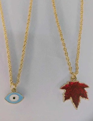 Zenab Khan Evil-eye and Red leaf design Pendant Gold-plated Alloy, Metal Pendant Set