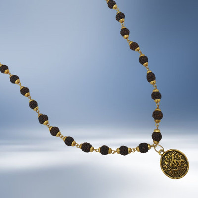 BHAKTI Kripalu Store Loard Shiv VinaashKari Shakti Kavach 5 Mukhi Chamtkaari Rudraksha Mala Gold-plated Beads Brass, Wood Locket Set