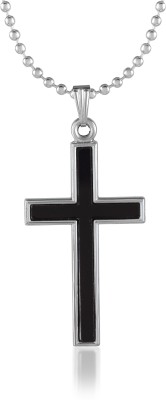 RN Silver Plated Black Coted Jesus Criss Cross Pendant Locket Chain for Men Boys Silver Brass Pendant