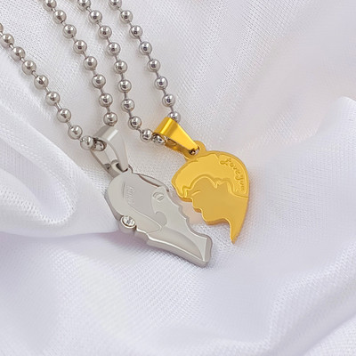SAIIZEN Valentine's Day Romantic Couple Kissing Necklace Pendant With Chain Rhodium Stainless Steel Pendant